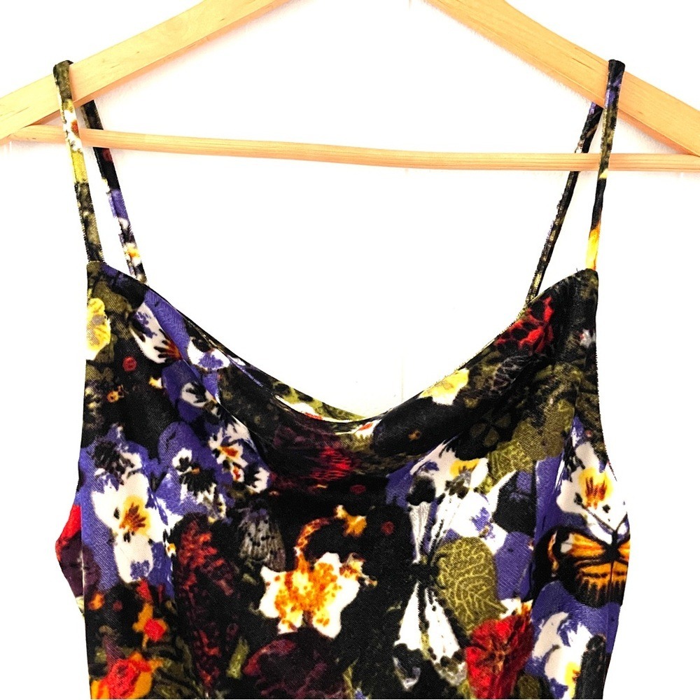Urban Outfitters Butterfly Floral Velvet Mini Dress Cowl Neck Slip Multi Color - Picture 5 of 10